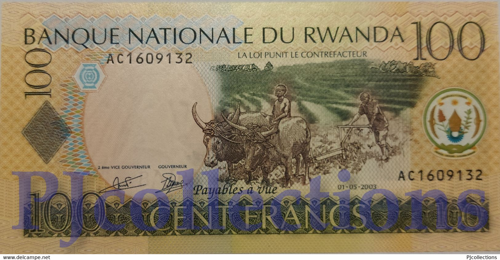 RWANDA 100 FRANCS 2003 PICK 29a UNC PREFIX "AA" - Ruanda
