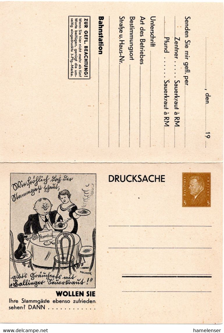 55745 - Deutsches Reich - 1930 - 3Pfg Ebert PGAAntwDrucksKte "Sauerkraut", Kpl. Ungebraucht - Food