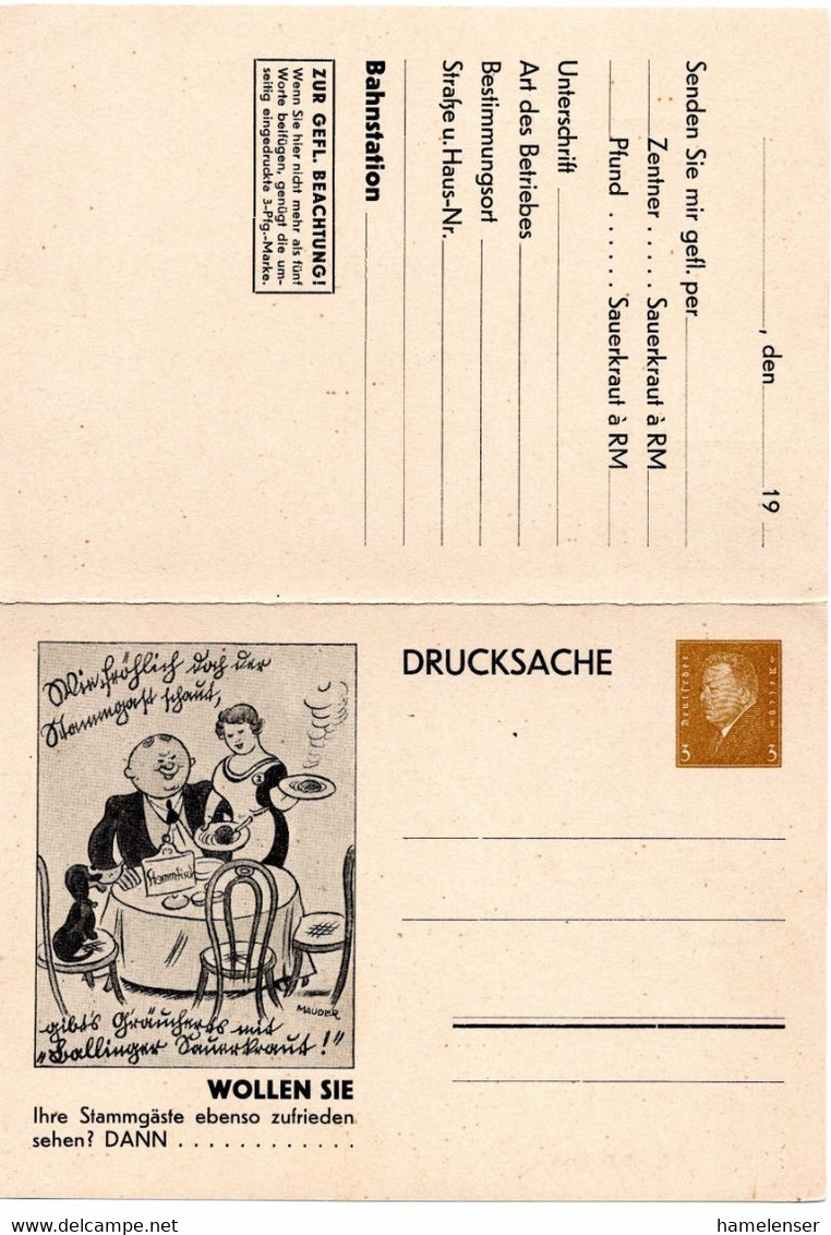 55745 - Deutsches Reich - 1930 - 3Pfg Ebert PGAAntwDrucksKte "Sauerkraut", Kpl. Ungebraucht - Alimentazione