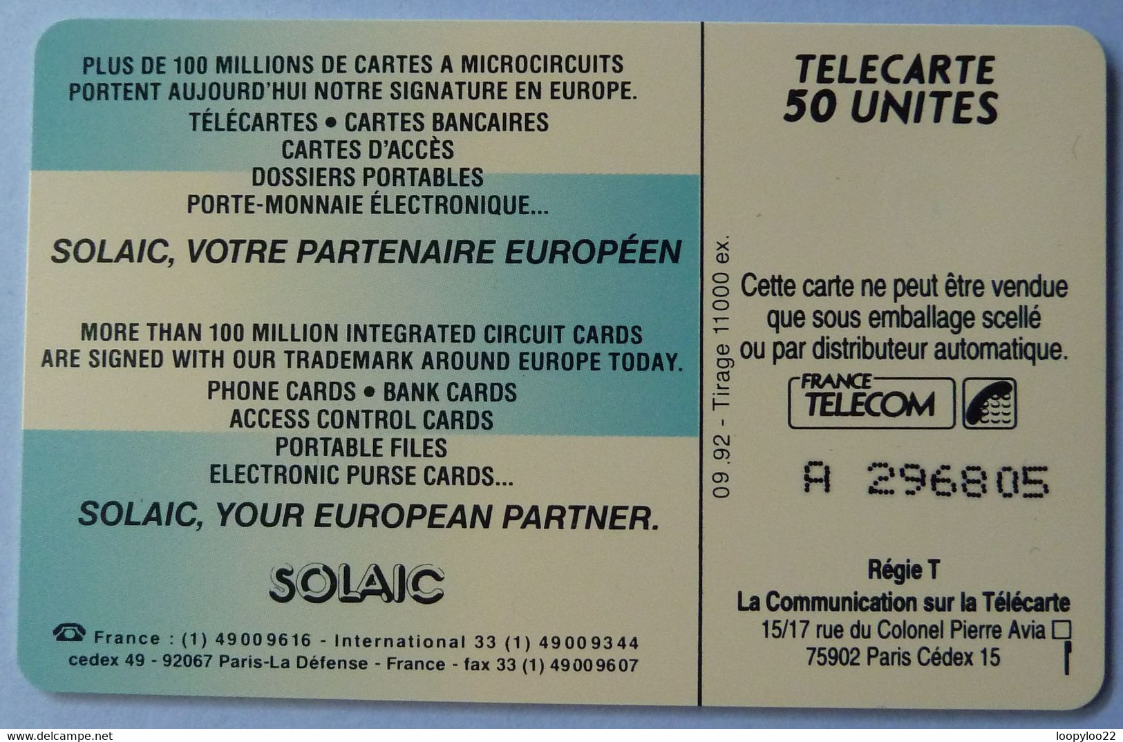 FRANCE - Smart Card - Soliac Groupe Sligos - 50 Units - Mint - Privées