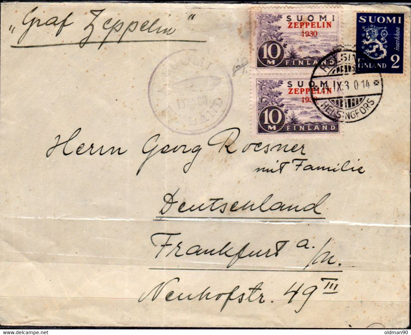 Finlandia - Busta Con 2 Valori (coppia) Del 10 M. Soprastampati "ZEPPELIN", In Tariffa, Del 24 Settembre 1930 - - Covers & Documents