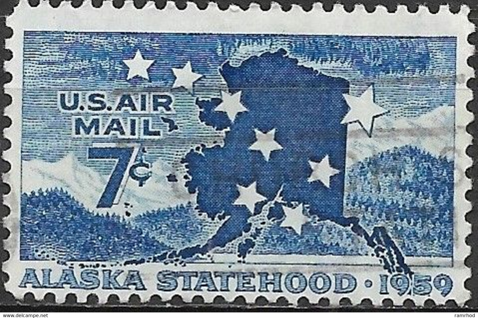 USA 1959 Air. Alaska Statehood - 7c - Stars On Alaskan Map FU - 2a. 1941-1960 Used