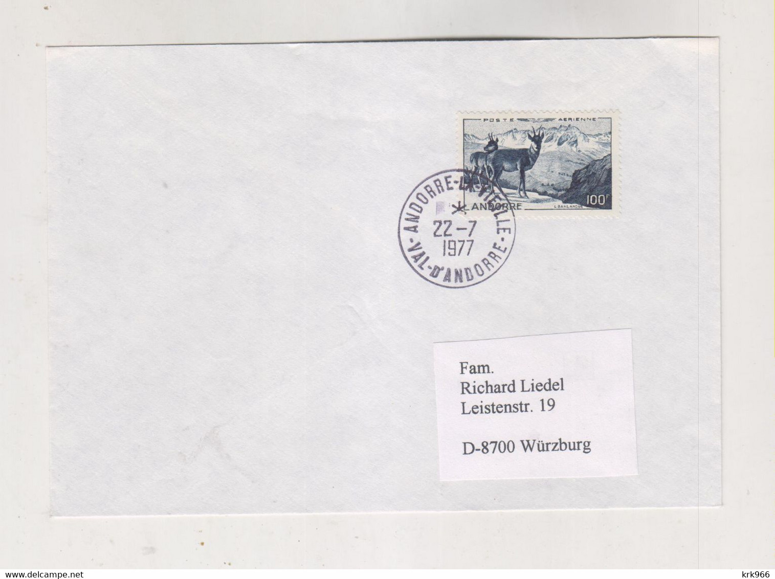 ANDORRA 100 F 1950 Fauna Used On Cover 1977 To Germany - Lettres & Documents