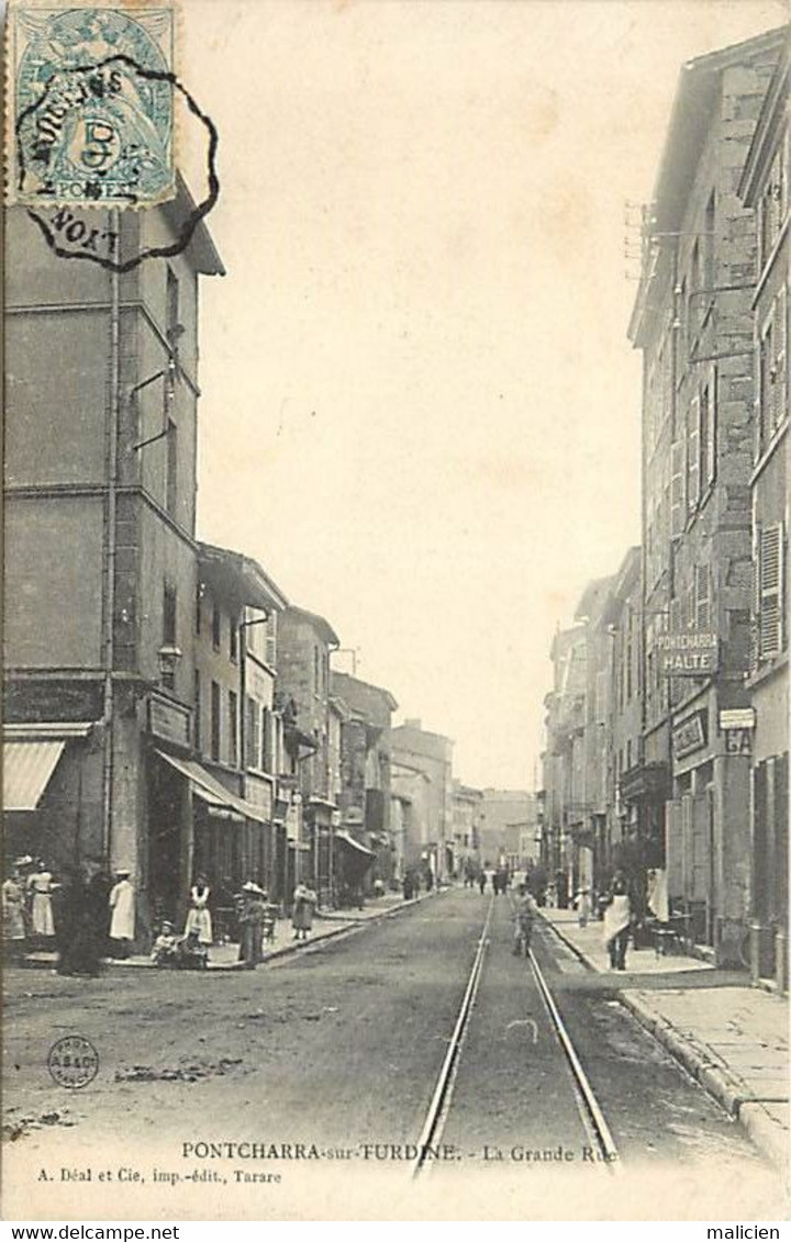 - Rhône -ref-A138- Pontcharra Sur Turdine - La Grande Rue - Magasions - Rails Tramways - Halte - - Pontcharra-sur-Turdine