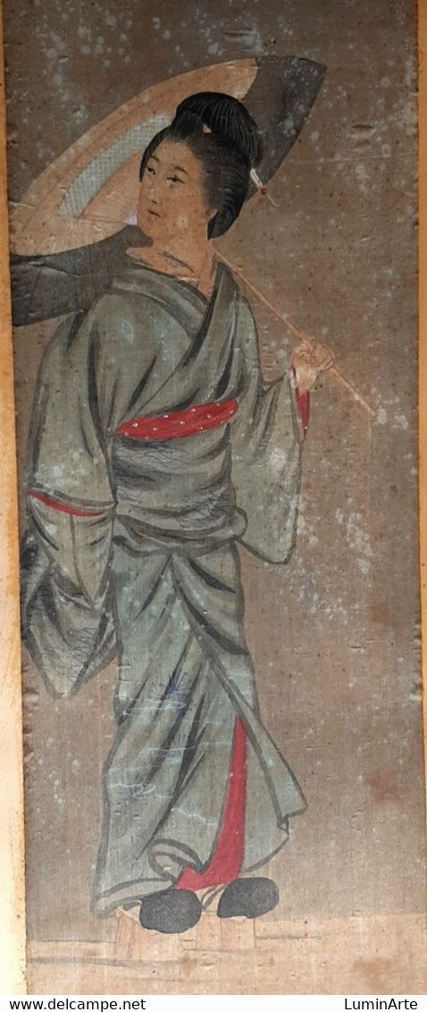 “Japan Geisha” 1890 Pittura Tela -Canvas Painting (30 X 75cm) - Arte Oriental