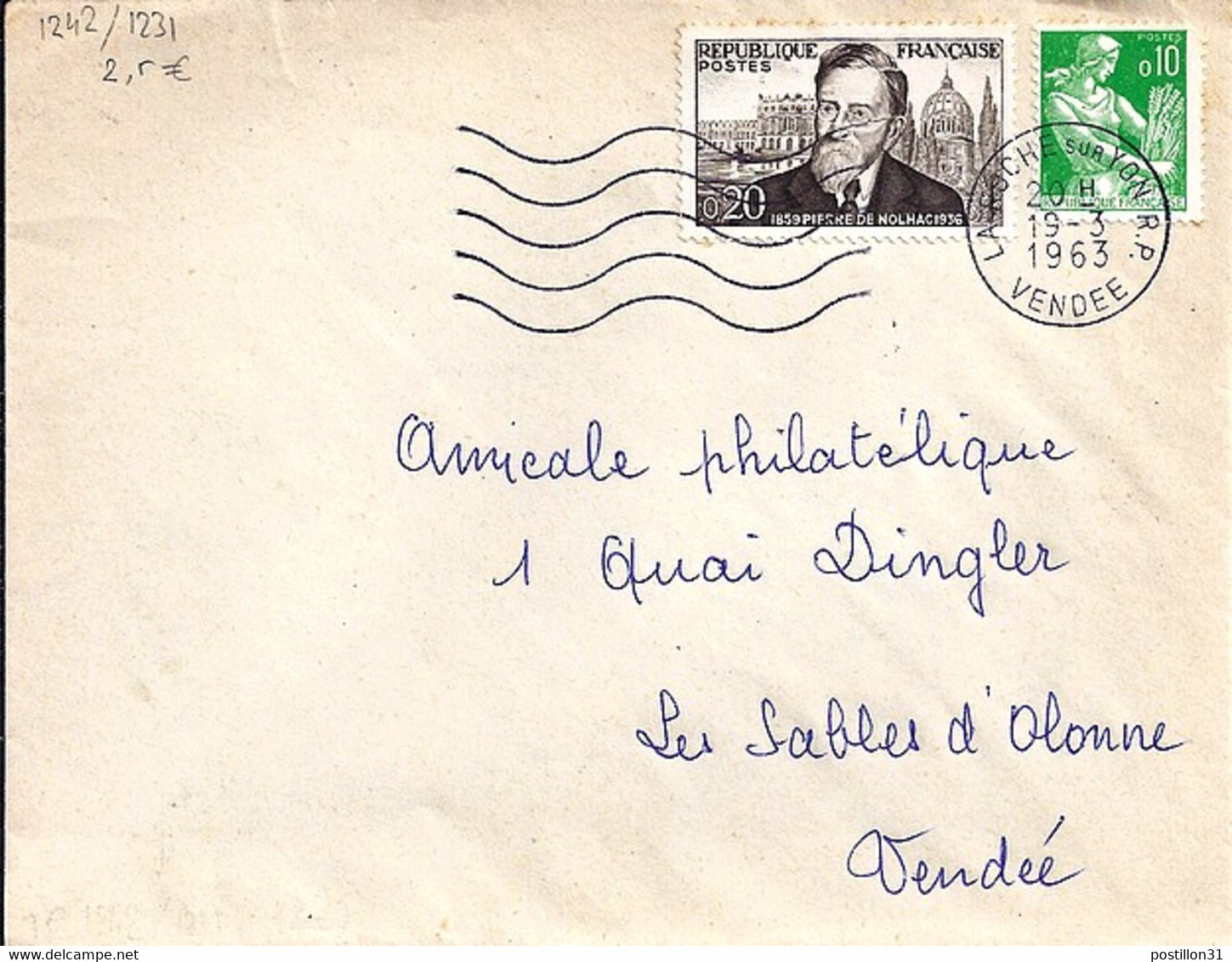 TYPE MOISSONNEUSE N° 1231 + 1242  SUR LETTRE  DE LA ROCHE S YON / 19.3.1963 - 1957-1959 Moissonneuse