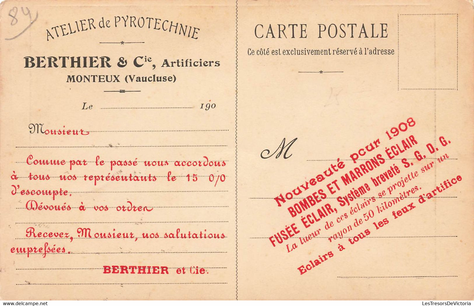 CPA 84 - Monteux - Atelier De Pyrotechnie - Berthier & Cie - Artificiers - Nouveauté Pour 1908 éclairs Feux D'artifice - Markets