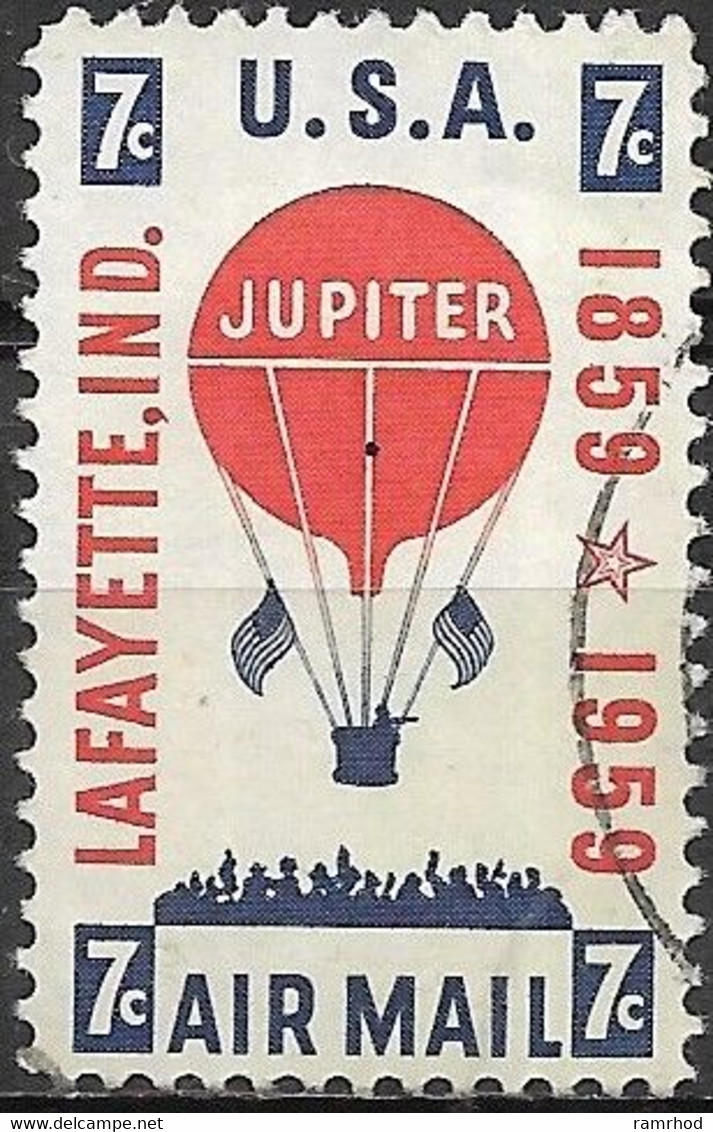 USA 1959 Air. Centenary Of Balloon Jupiter's Mail-carrying Flight - 7c John Wise's Balloon Jupiter FU - 2a. 1941-1960 Used