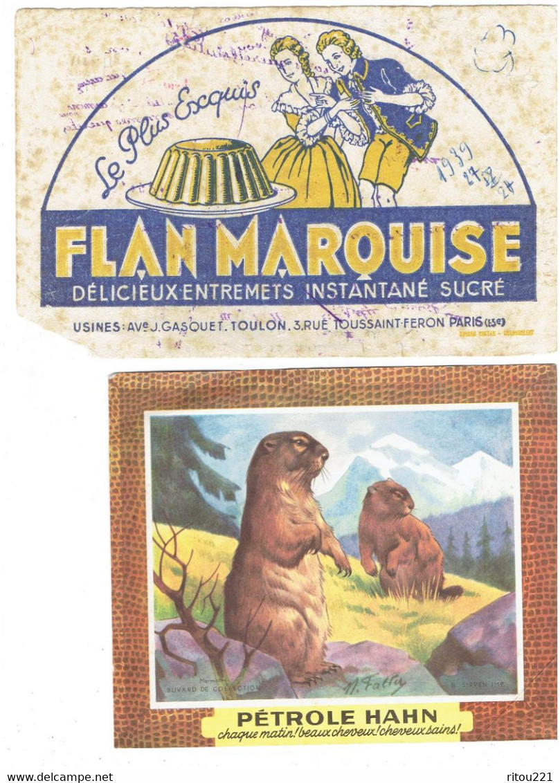 Lot 3 - BUVARD - Publicité Pétrole Hahn - Pour Cheveux Marmotte M. FALTER - Moutarde Dijon Amora - Flan Marquise - Perfume & Beauty