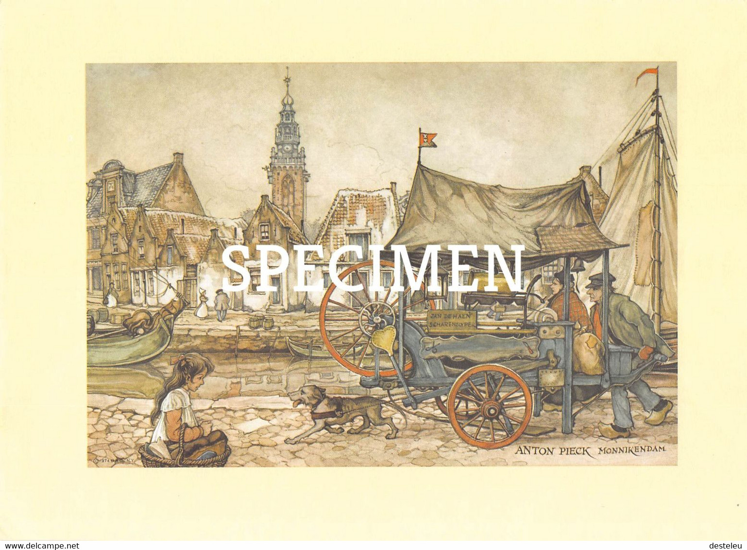 Tekening Anton Pieck  Monnikendam - 25 X 18 Cm - Dessins