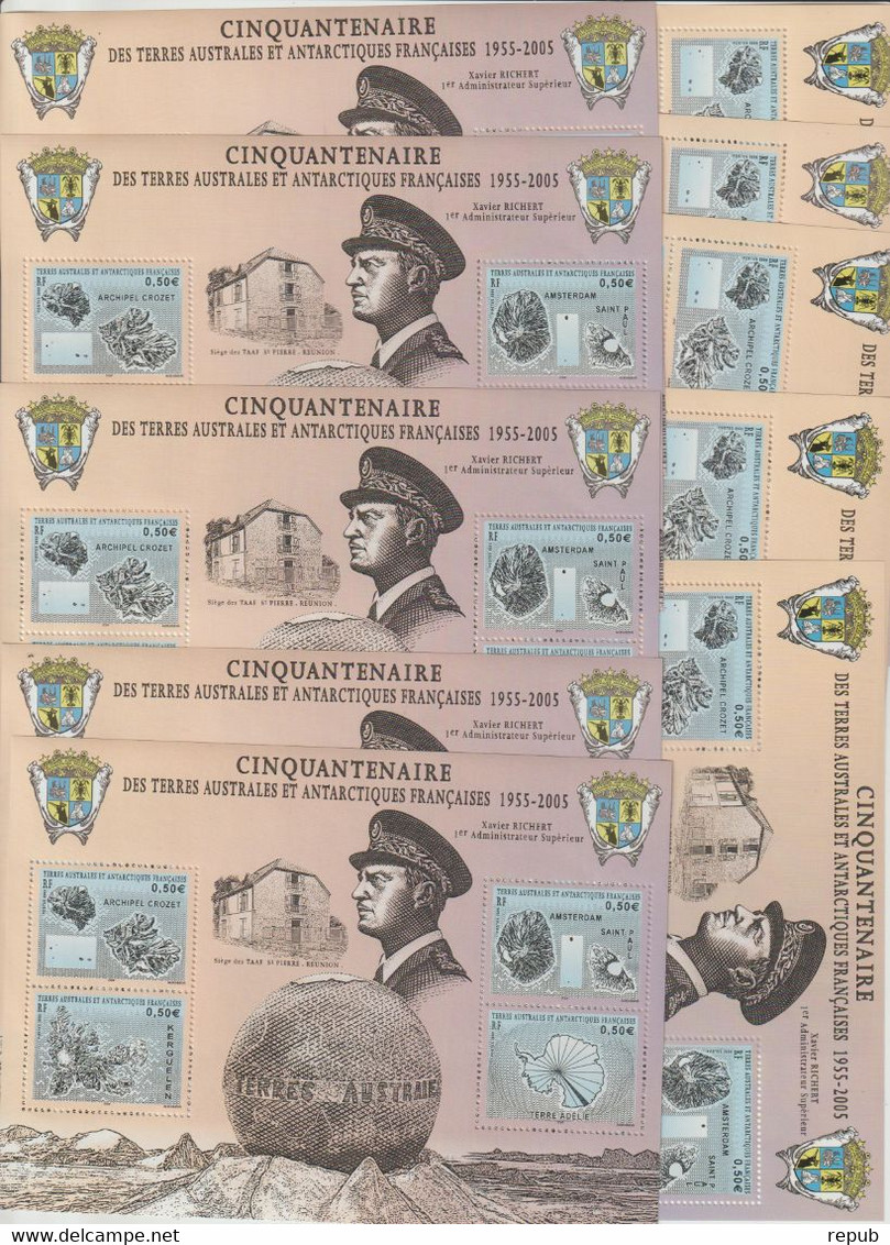 TAAF 2005 Cinquantenaire Des TAAF BF 13 ** MNH Lot De 10 Blocs à La Faciale - Blocs-feuillets