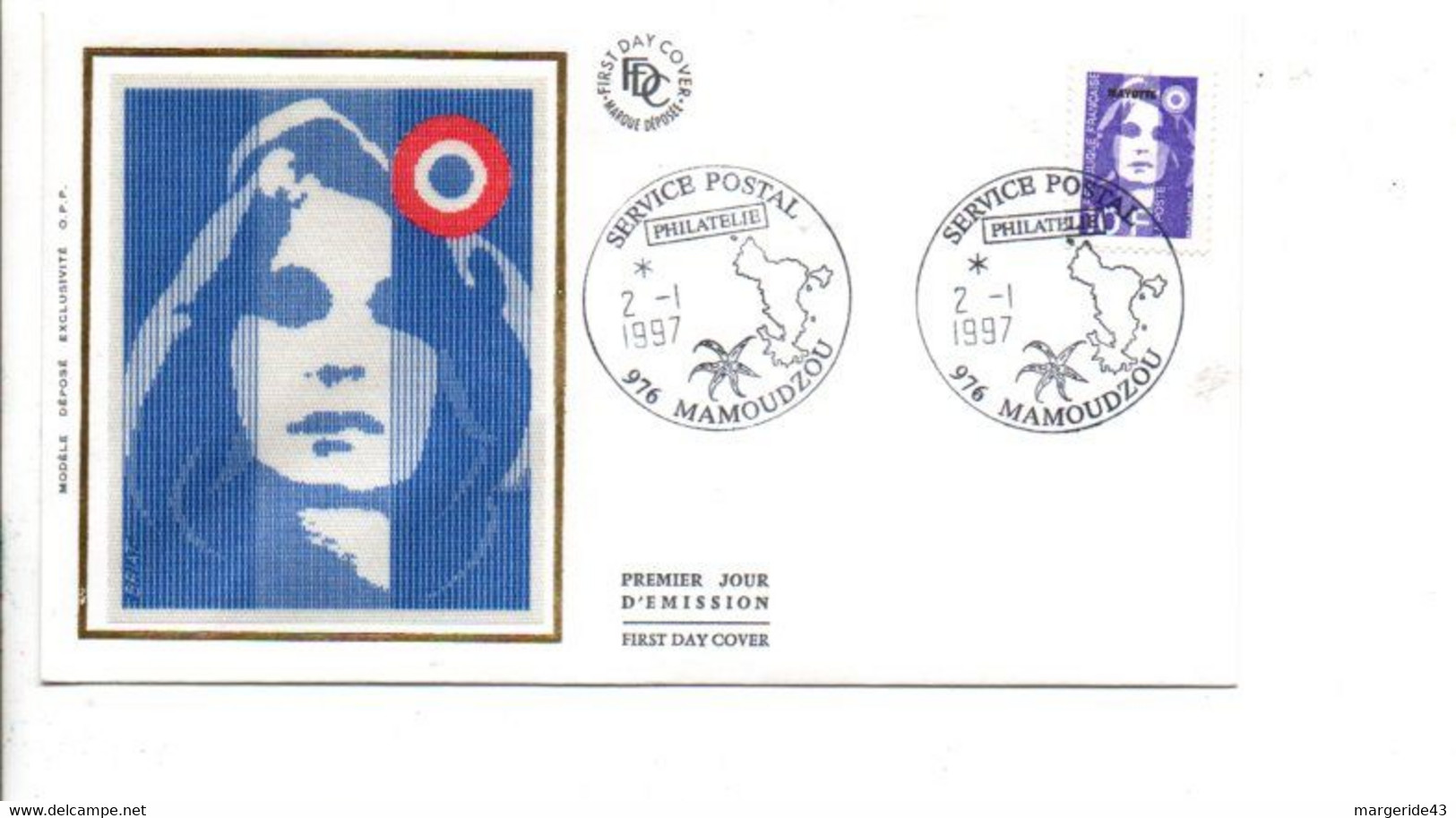 MAYOTTE FDC 1997 MARIANNE DE BRIAT 10 FRS - Lettres & Documents