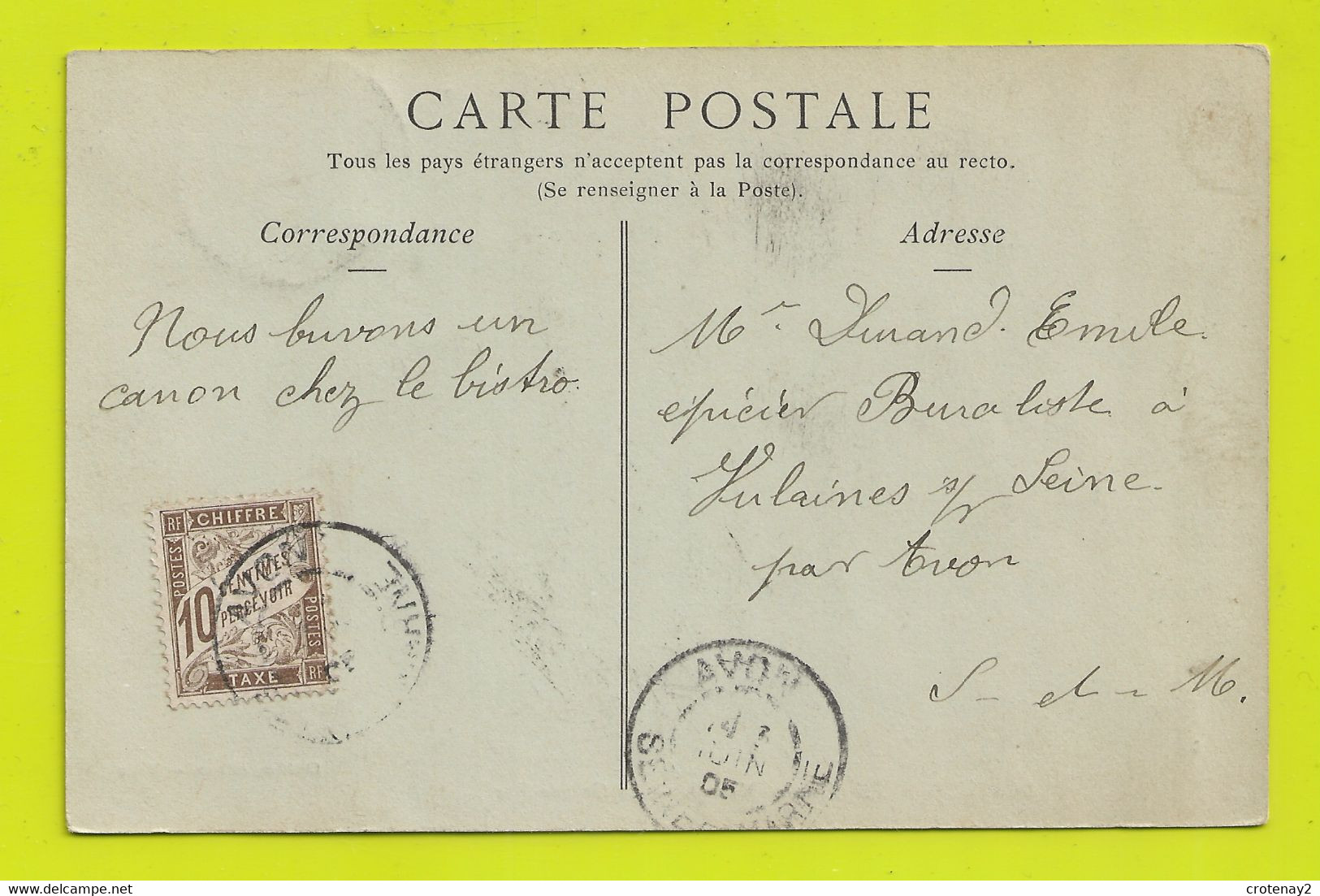 77 LES ECRENNES Vers Le Châtelet En Brie N°5 La Grande Rue En 1905 VOIR 2 ZOOMS Tabac Auberge Landau Ancien Et DOS - Le Chatelet En Brie