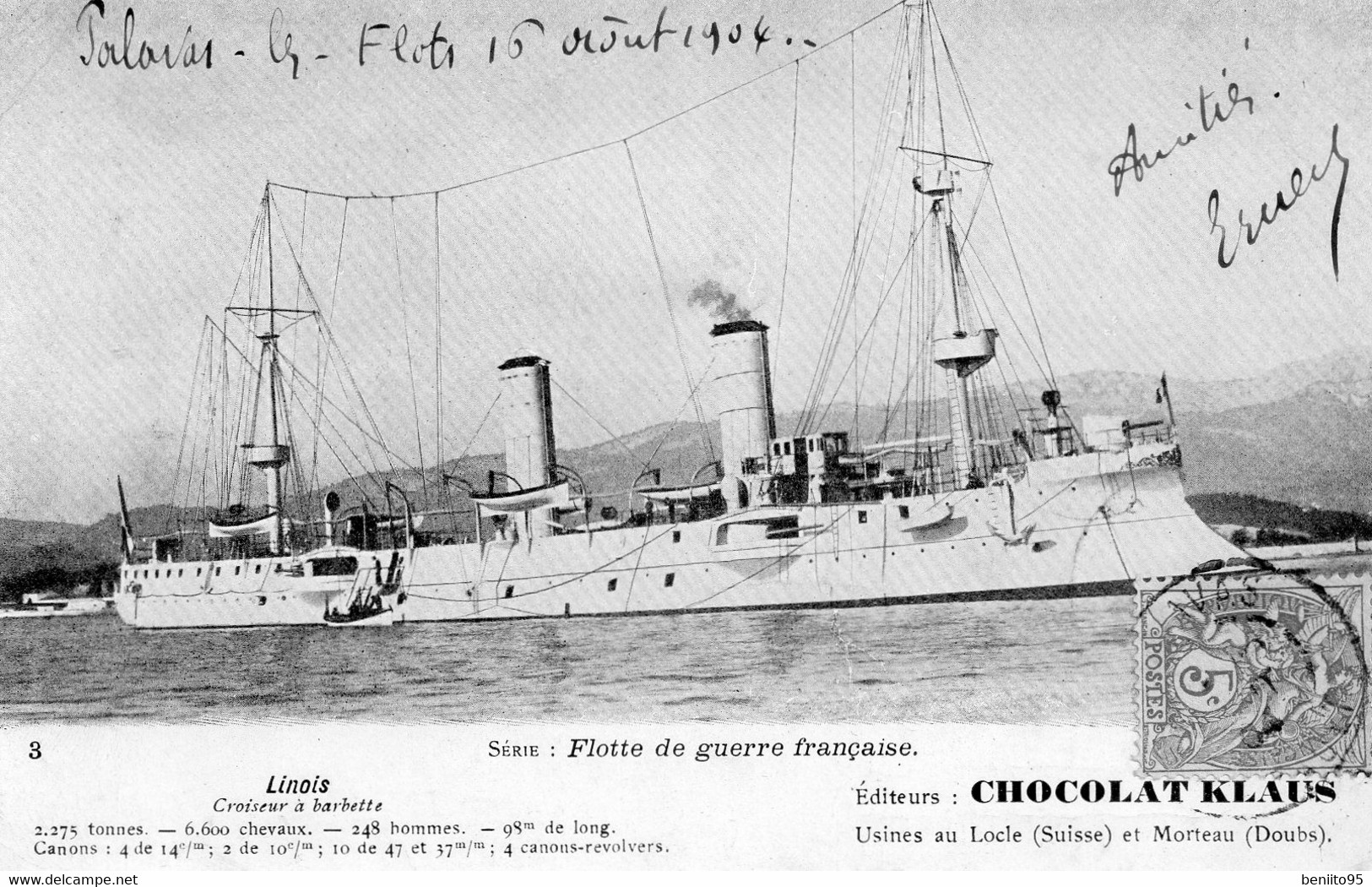 CPA Du Bateau De Guerre LINOIS ( Croiseur à Barbette). - Guerre