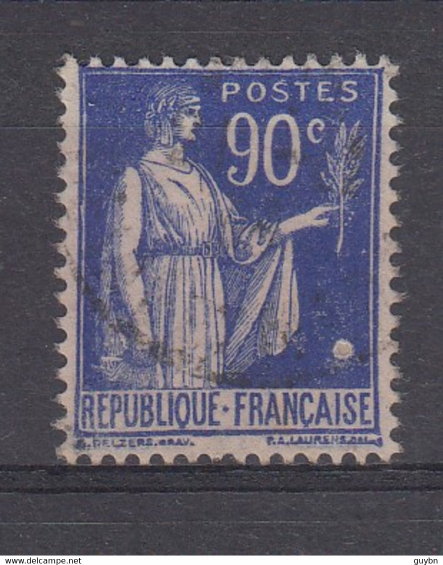 France Variéte Anneau Lune Sur YT 368 Oblitéré Type Paix 90 C Outremer - Used Stamps