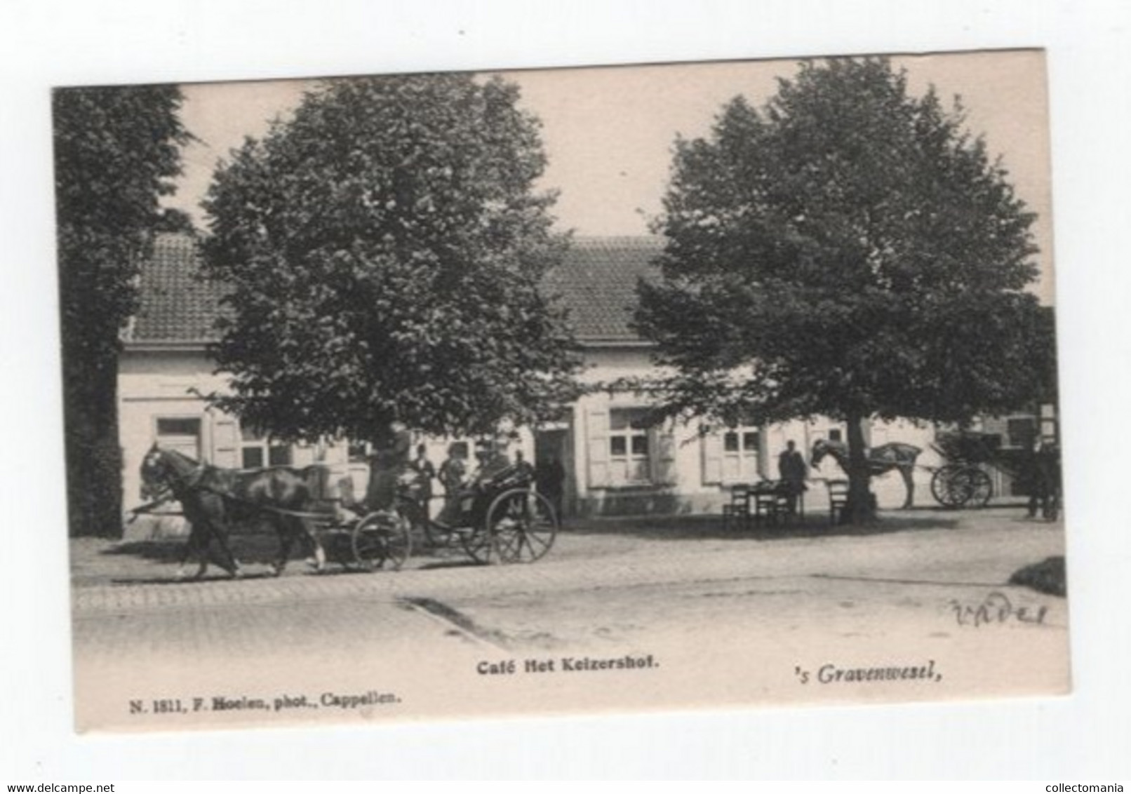 1 Oude Postkaart S' Gravenwezel  Café 't Keyzershof   Rijtuigen   1906  Uitgever Hoelen - Schilde