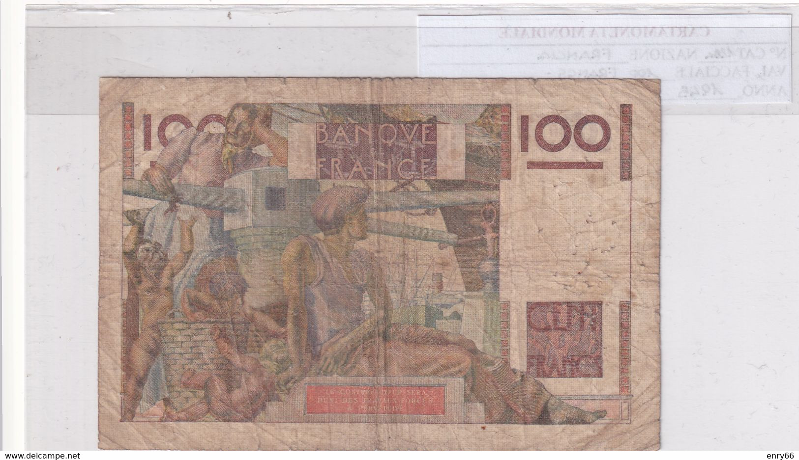 FRANCIA 100 FRANCS 1945 P. 128A - 100 F 1945-1954 ''Jeune Paysan''