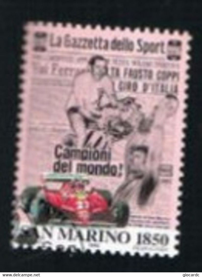 SAN MARINO - UN  1518  - 1996  ANNIVERSARIO DE "LA GAZZETTA DELLO SPORT"  -  USED° - Used Stamps