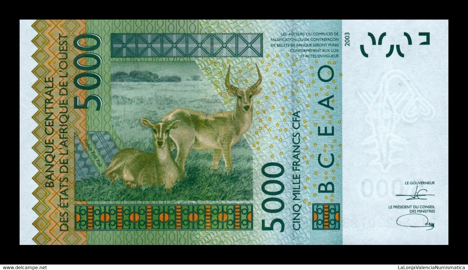 West African St. Costa De Marfil 5000 Francs CFA 2021 Pick 117Au SC UNC - Ivoorkust