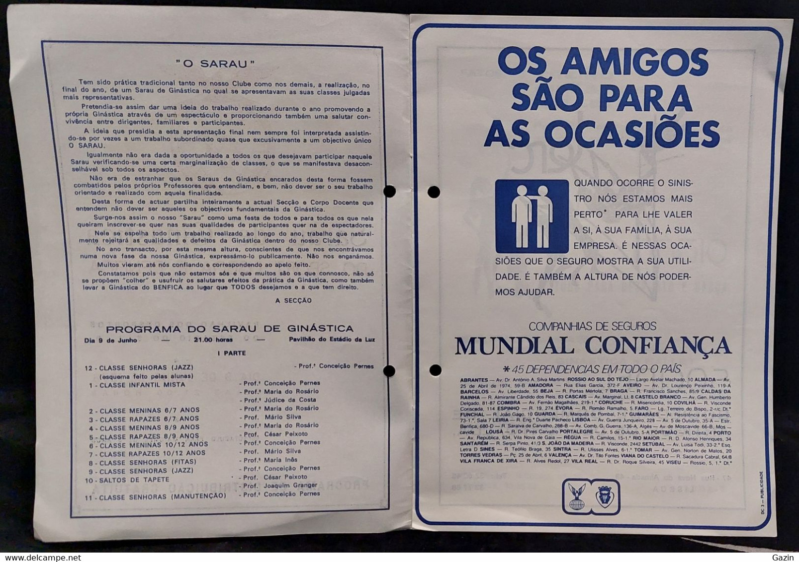 C1/5 - Publi * Programa * Sarau De Ginástica * Sport Lisboa E Benfica * 1978* Portugal - Otros & Sin Clasificación