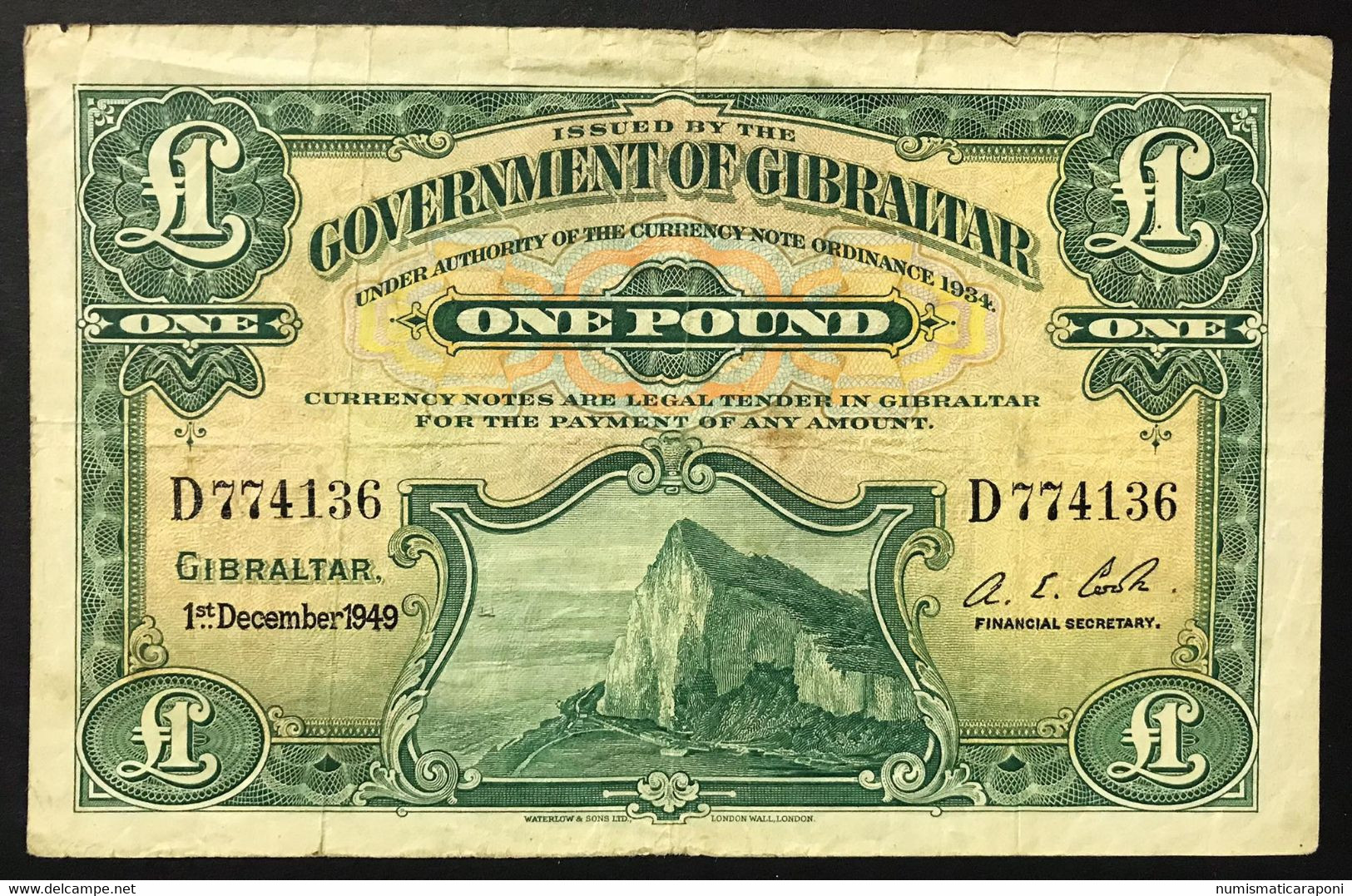 Gibraltar Gibilterra Una Sterlina  £ 1 1 Pounds Pick#15b Gibilterra1949  ROCCA DI GIBILTERRA LOTTO 4245 - Gibraltar