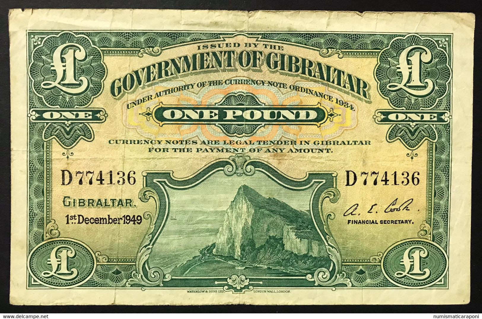 Gibraltar Gibilterra Una Sterlina  £ 1 1 Pounds Pick#15b Gibilterra1949  ROCCA DI GIBILTERRA LOTTO 4245 - Gibilterra