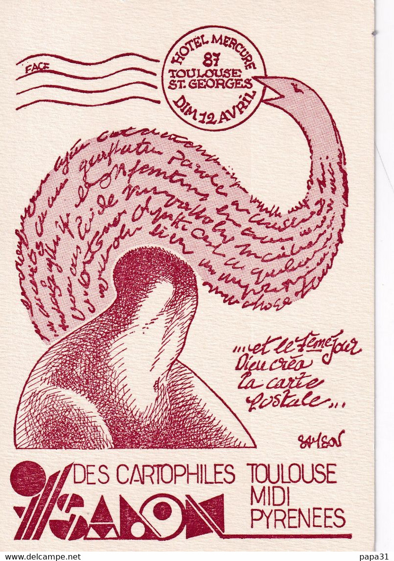 SALON DES CARTOPHILES  - TOULOUSE  MIDI PYTRNEES  1987 - Dessin De SAMSON  - Tirage 500 Exemplaires - Bourses & Salons De Collections