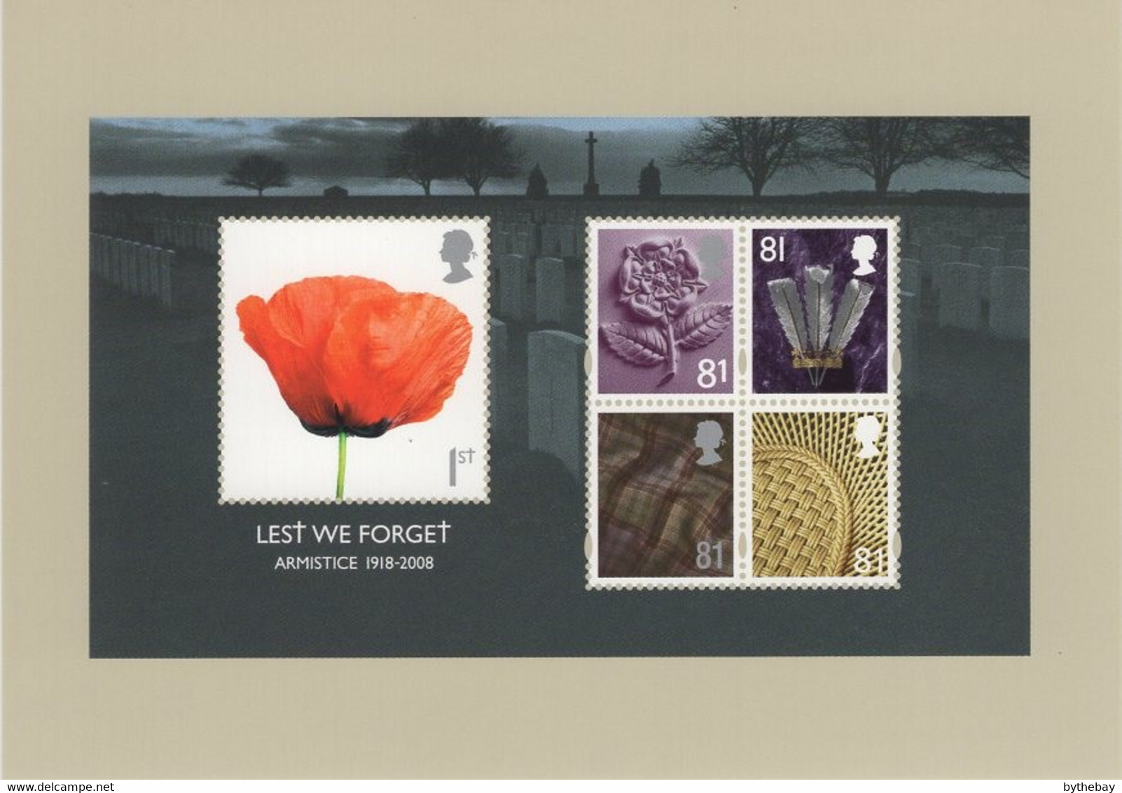 Great Britain 2008 PHQ Card Sc 2614a Armistice 1918-2008 Lest We Forget - Cartes PHQ
