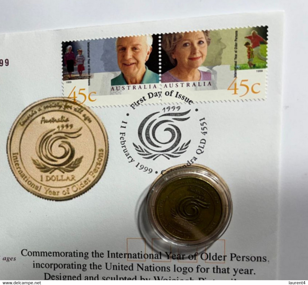 (4 M 47) Australia - $ 1.00 Coin Int. Year Of Older Persons Coin On Int. Years Older Persons FDC Cover 1999 - Dollar