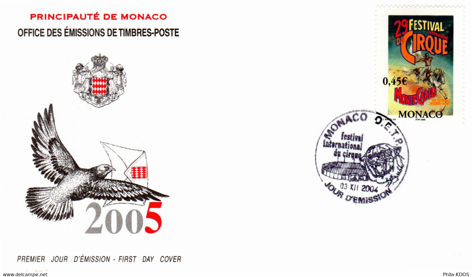" 29 ème FESTIVAL DE CIRQUE DE MONTE-CARLO " Sur Enveloppe 1er Jour De MONACO De 2004 N° YT 2461. Parf état FDC - Cirque