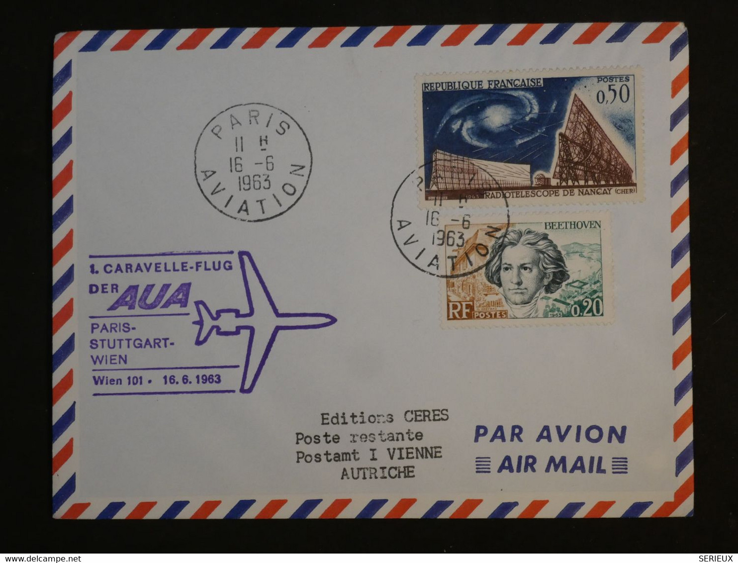 BJ8 FRANCE  BELLE  LETTRE 1963 1ER VOL PARIS STUTTGART  WIEN AUTRICHE  +++AFFRANCH. INTERESSANT+ - 1960-.... Covers & Documents