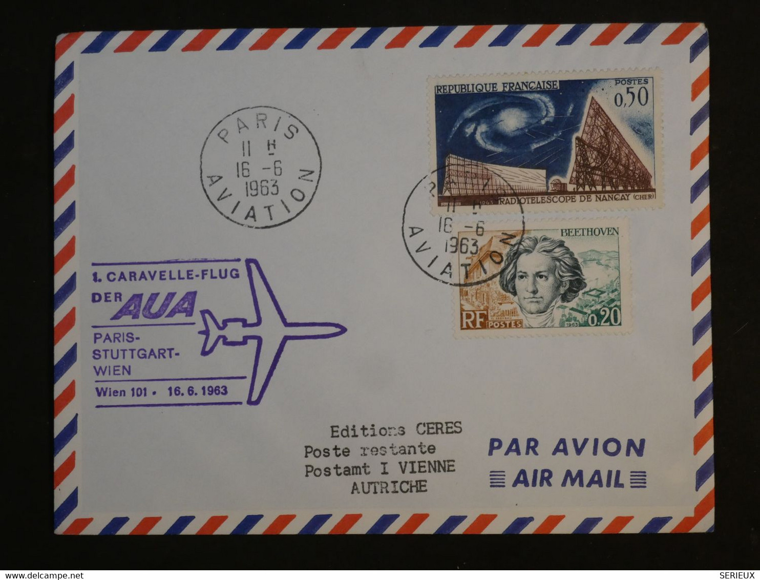 BJ8 FRANCE  BELLE  LETTRE 1963 1ER VOL PARIS STUTTGART  WIEN AUTRICHE  +++AFFRANCH. INTERESSANT+ - 1960-.... Cartas & Documentos