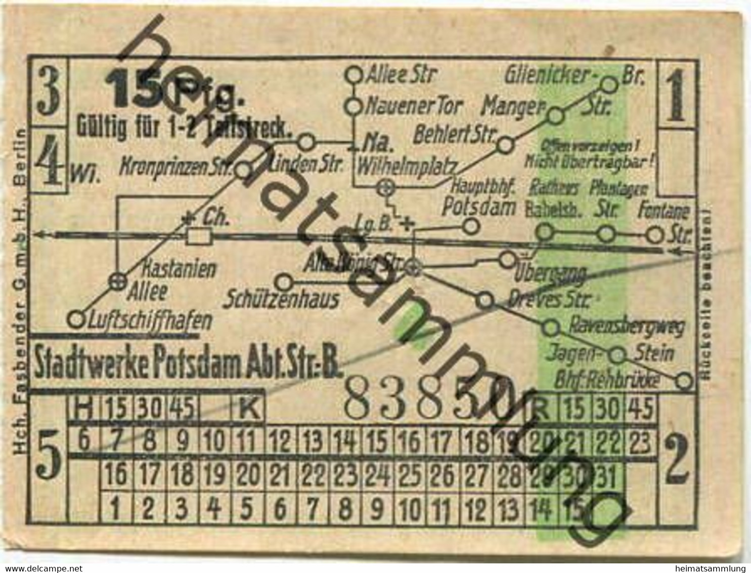 Deutschland - Potsdam - Stadtwerke Potsdam - Abt. Verkehrsbetriebe - Fahrschein 15Rpf. 1-2 Teilstrecken - Rückseitig Wer - Europa