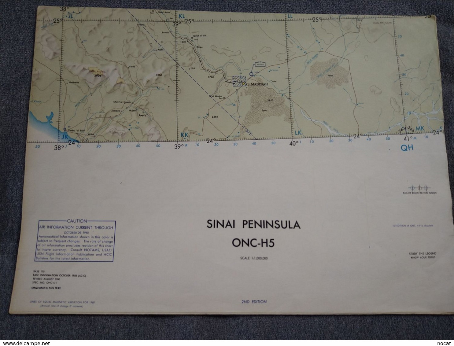 Carte ONC-H5 Sinai Peninsule 1/1 000 000 USAF OPERATION NAVIGATION CHART United States Air Force édition 1960 - Cartes Topographiques