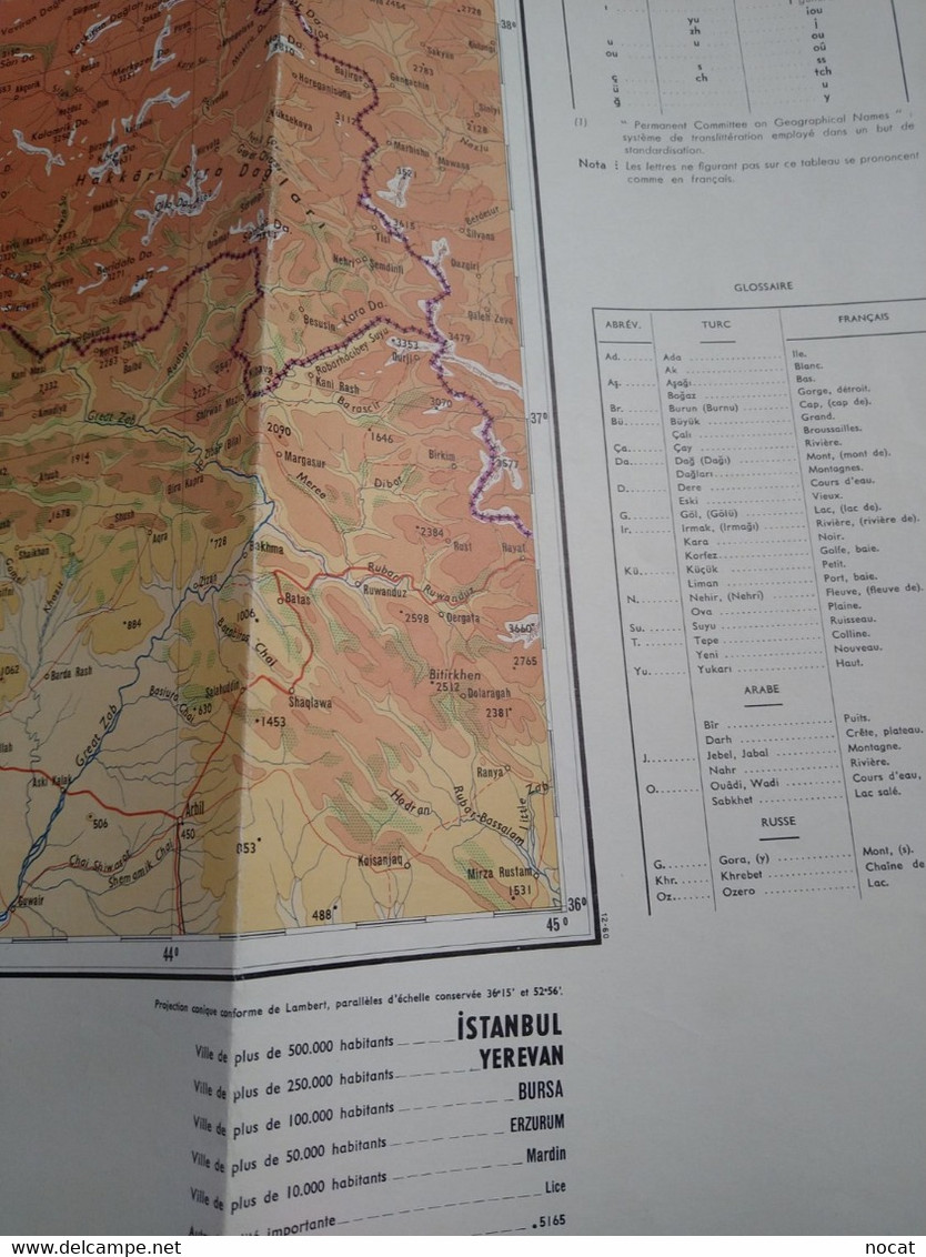 Carte 1/1 000 000 Ankara Yerevan Adana Mosul Ministère Travaux Publics Et Transports 1959 - Cartes Topographiques