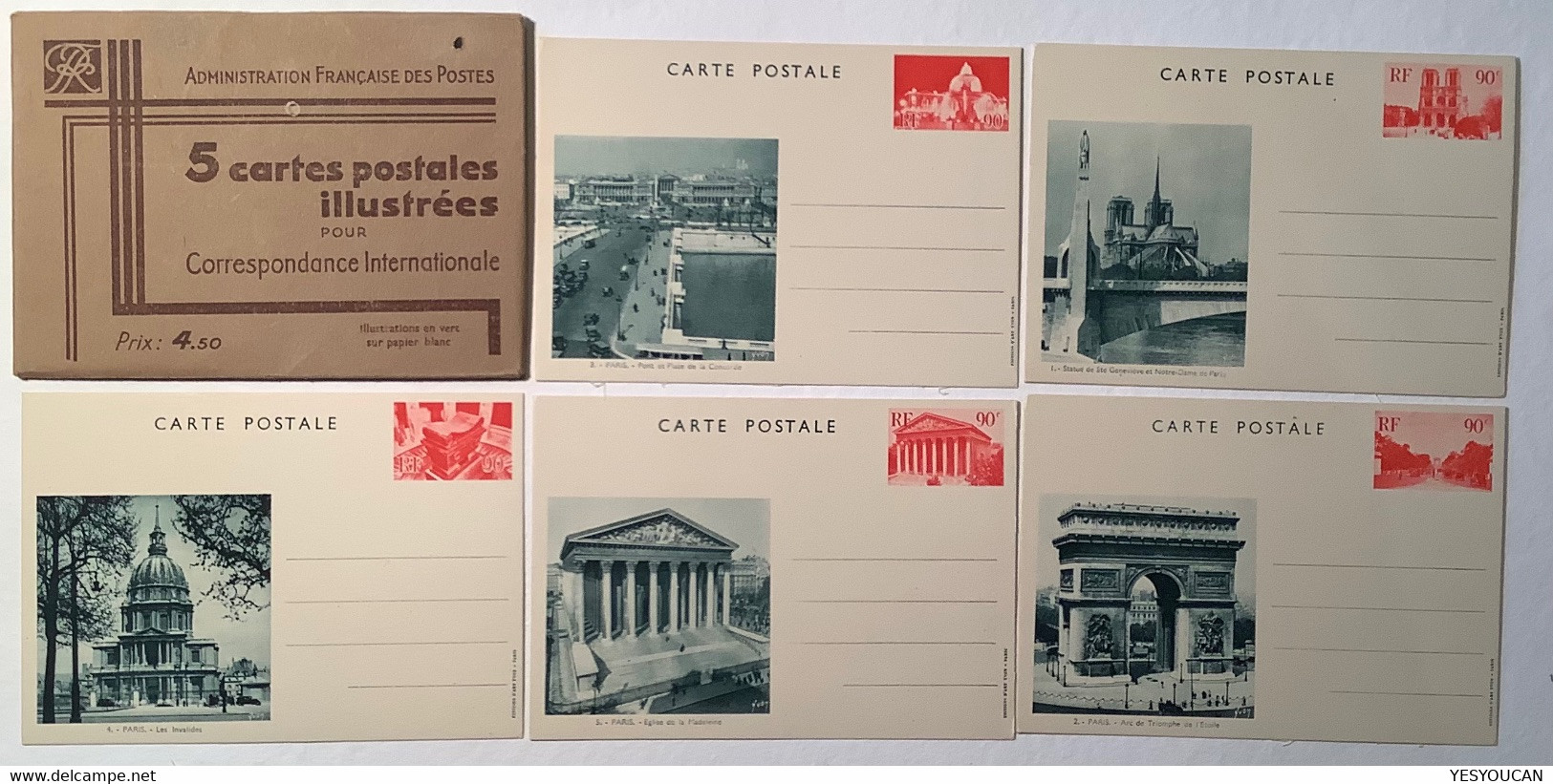 Entier Postal 1935-36 CP 90c VUE DE PARIS YT 1 Pochette De 5 LUXE (postal Stationery France Napoléon Automobile - Cartes Postales Types Et TSC (avant 1995)