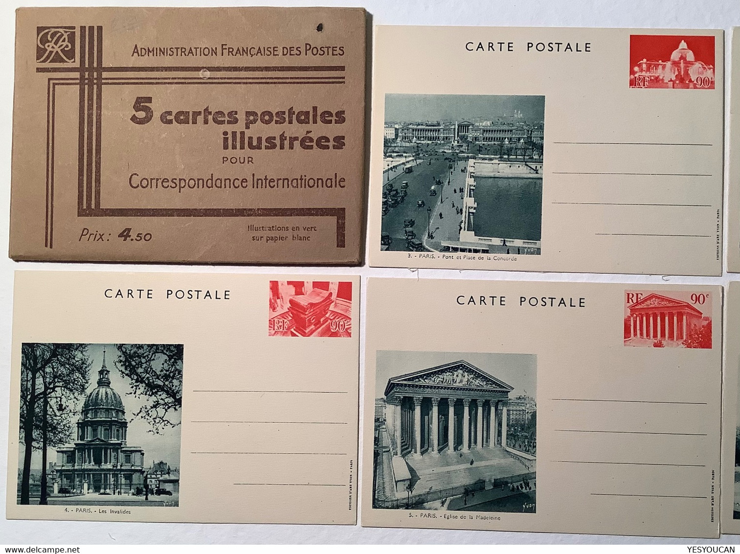 Entier Postal 1935-36 CP 90c VUE DE PARIS YT 1 Pochette De 5 LUXE (postal Stationery France Napoléon Automobile - Standard Postcards & Stamped On Demand (before 1995)