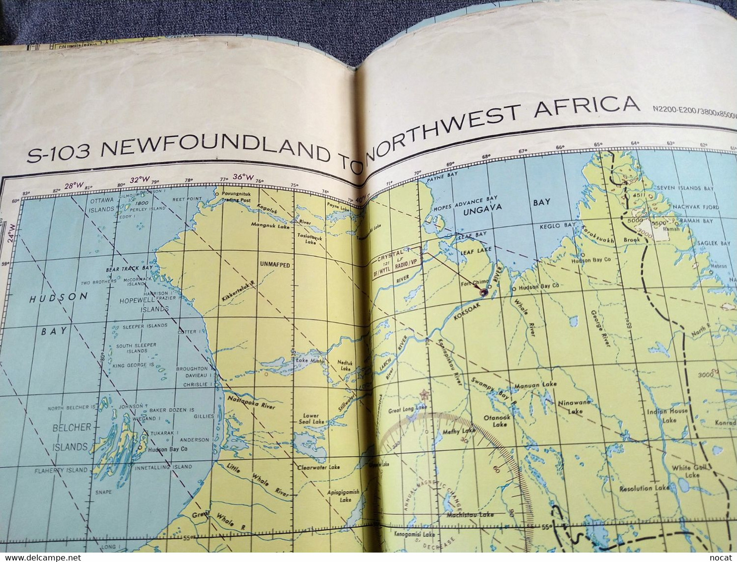 Carte Navigation Aérienne De La Cote Est De L'amérique Du Nord à La Cote Ouest Européenne Et Africaine 1944 - Cartes Topographiques