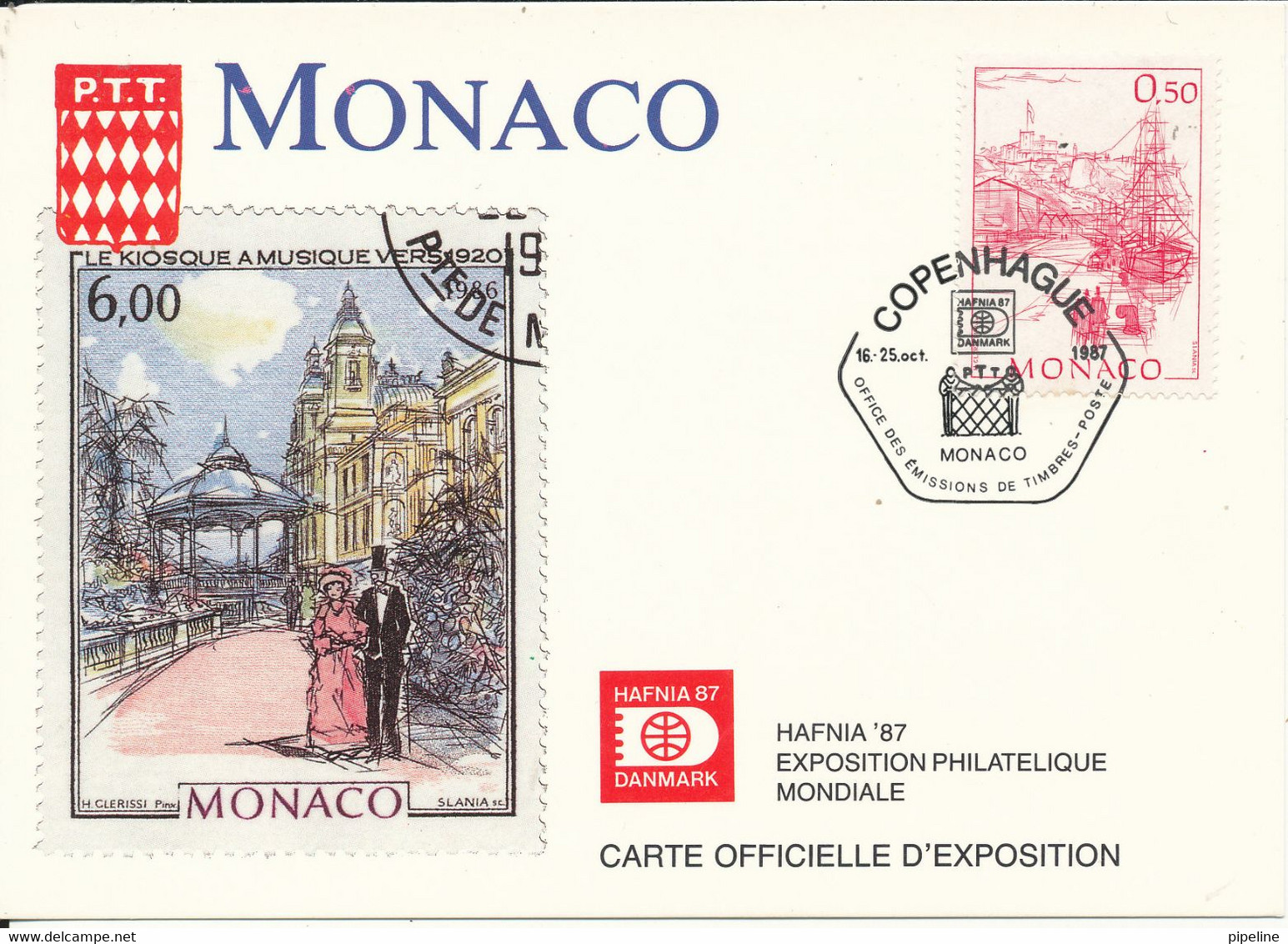 Monaco Postcard HAFNIA '87 World Philatelic Exposition Copenhagen 16-25/10 1987 - Lettres & Documents