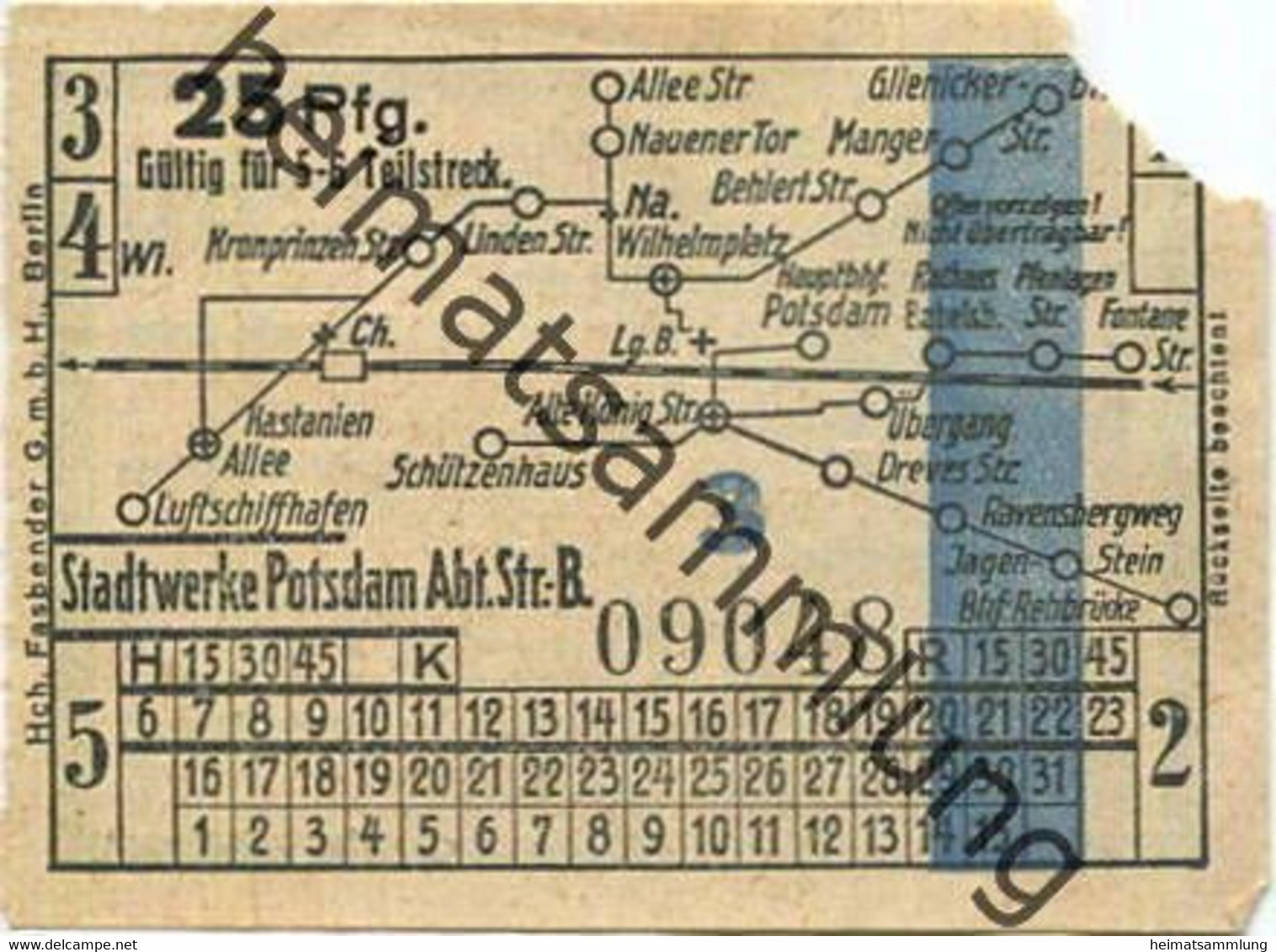 Deutschland - Potsdam - Stadtwerke Potsdam - Abt. Verkehrsbetriebe - Fahrschein 25Rpf. 5-6 Teilstrecken - Rückseitig Wer - Europe