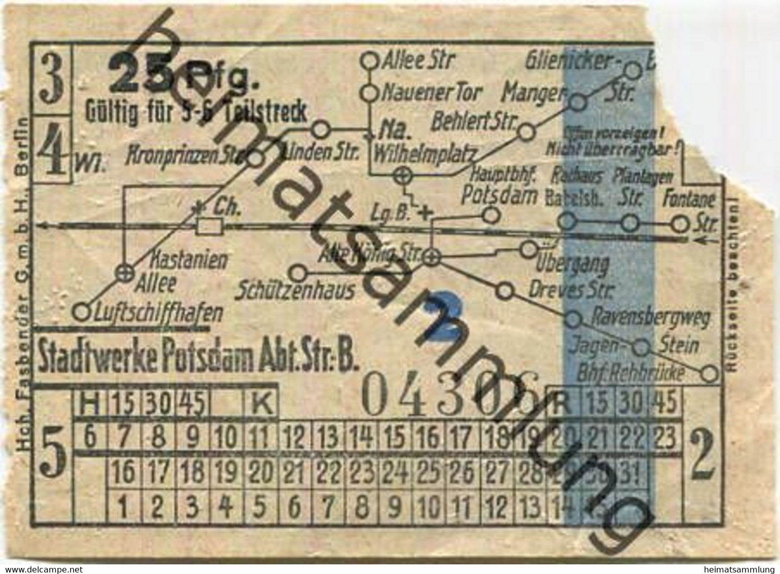 Deutschland - Potsdam - Stadtwerke Potsdam - Abt. Verkehrsbetriebe - Fahrschein 25Rpf. 5-6 Teilstrecken - Rückseitig Wer - Europe