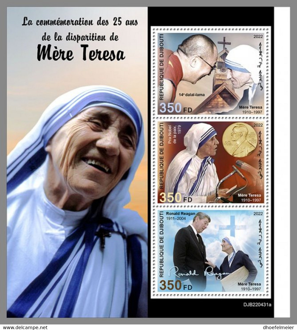 DJIBOUTI 2022 MNH Mother Teresa Dalai Lama Ronald Reagan M/S - OFFICIAL ISSUE - DHQ2245 - Mutter Teresa