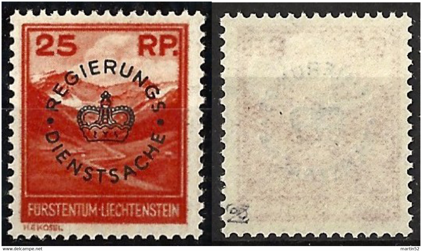 Liechtenstein 1933: REGIERUNGS-DIENSTSACHE Zu D 9 (25 Rp Orange) Mi 9 Yv TS 9 ** MNH (Zu CHF 125.00) - Official