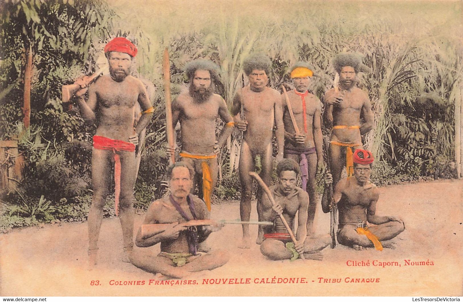 CPA NOUVELLE CALEDONIE - Tribu Canaque - Cliche Caporn - Fusils - Etuis Péniens - Colorisé - Nouvelle-Calédonie