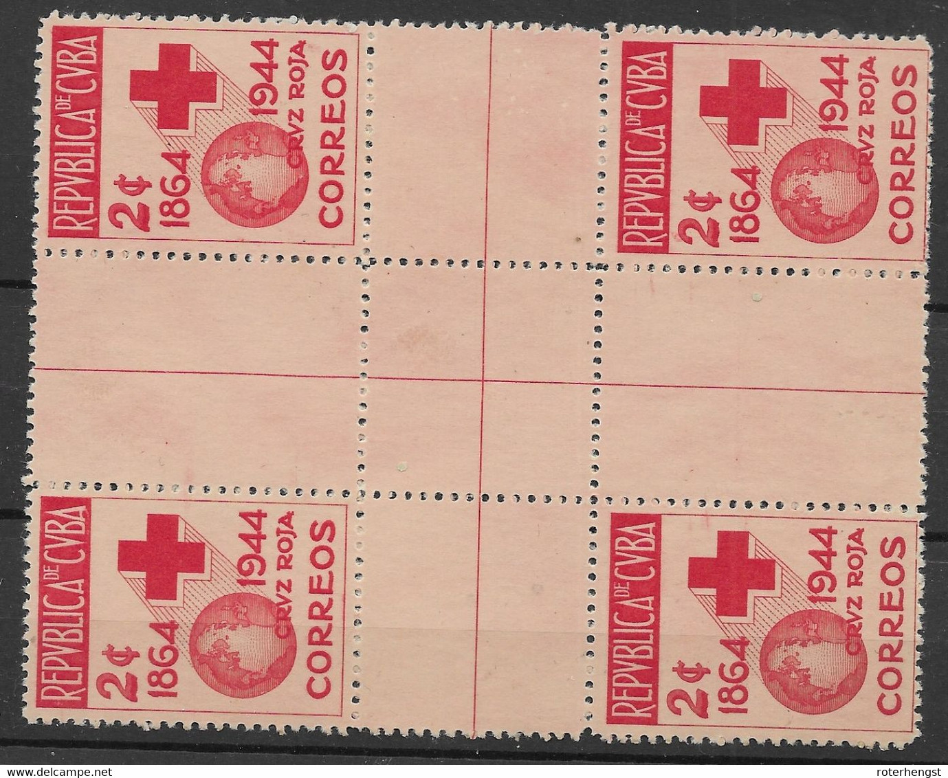 Cuba Mnh ** (3 Stamps) Mh * (1 Stamp) 1946 Red Cross Croix Rouge Gutter - Black Remnant Points On Gum From Cardboard - Nuevos