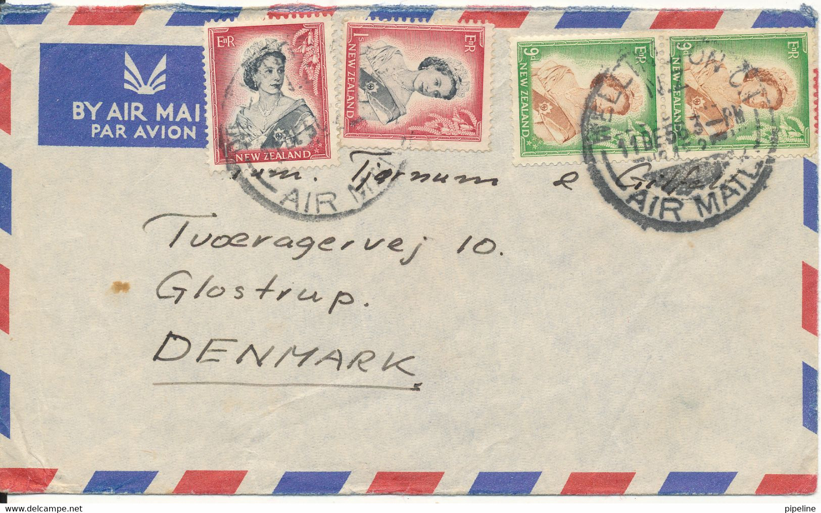 New Zealand Air Mail Cover Sent To Denmark Wellington 11-12-1956 - Luftpost