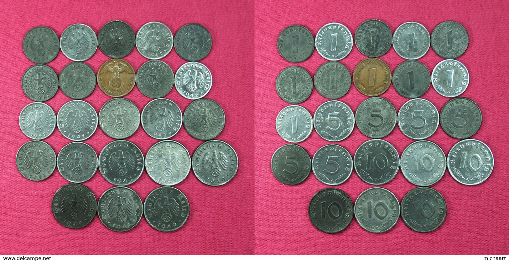 Third Reich Coins Lot Of 23 Coins 1 5 10 Pfennig 1937-1944 Germany 03747 - Collections