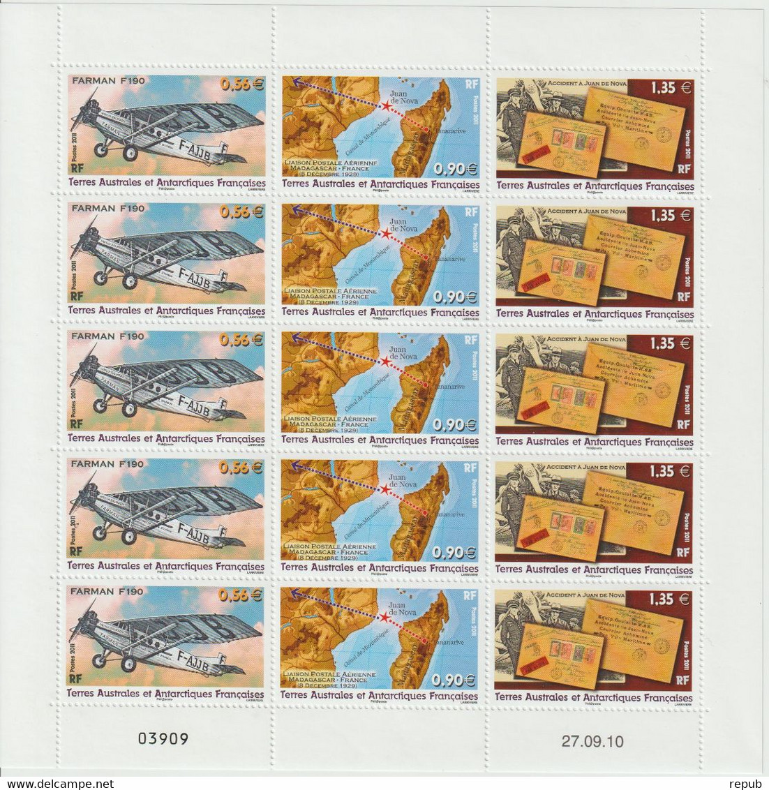 TAAF 2011 Accident D'avion De 1929 591-593 En Feuille ** MNH - Unused Stamps