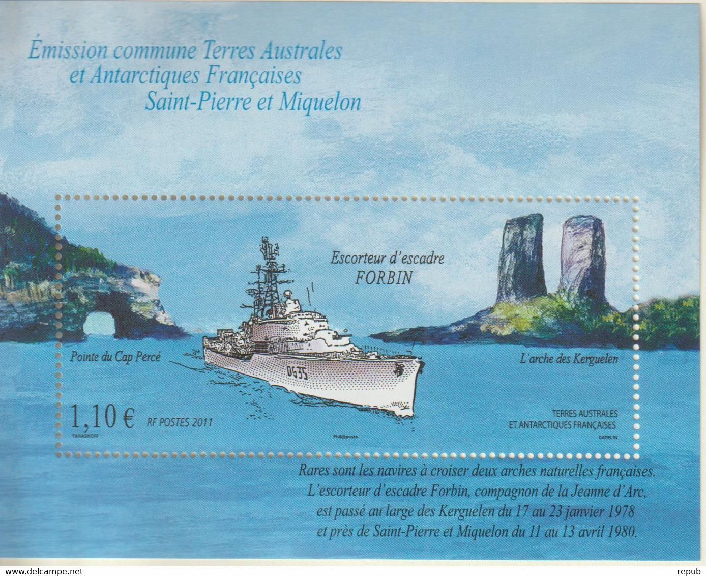 TAAF 2011 Navire Escorteur Forbin BF 26 ** MNH - Blocs-feuillets