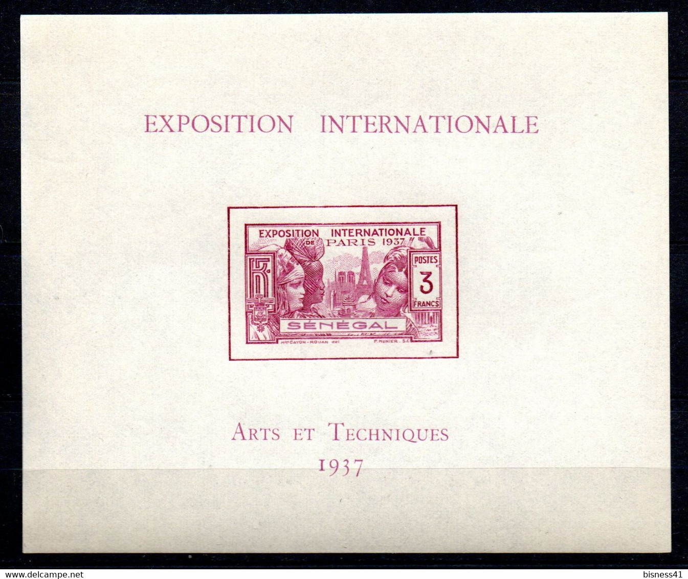 Colonie Sénégal Bloc 1 Expo Internationale Paris Neuf XX MNH Luxe Cote 18,00€ - Blocks & Sheetlets